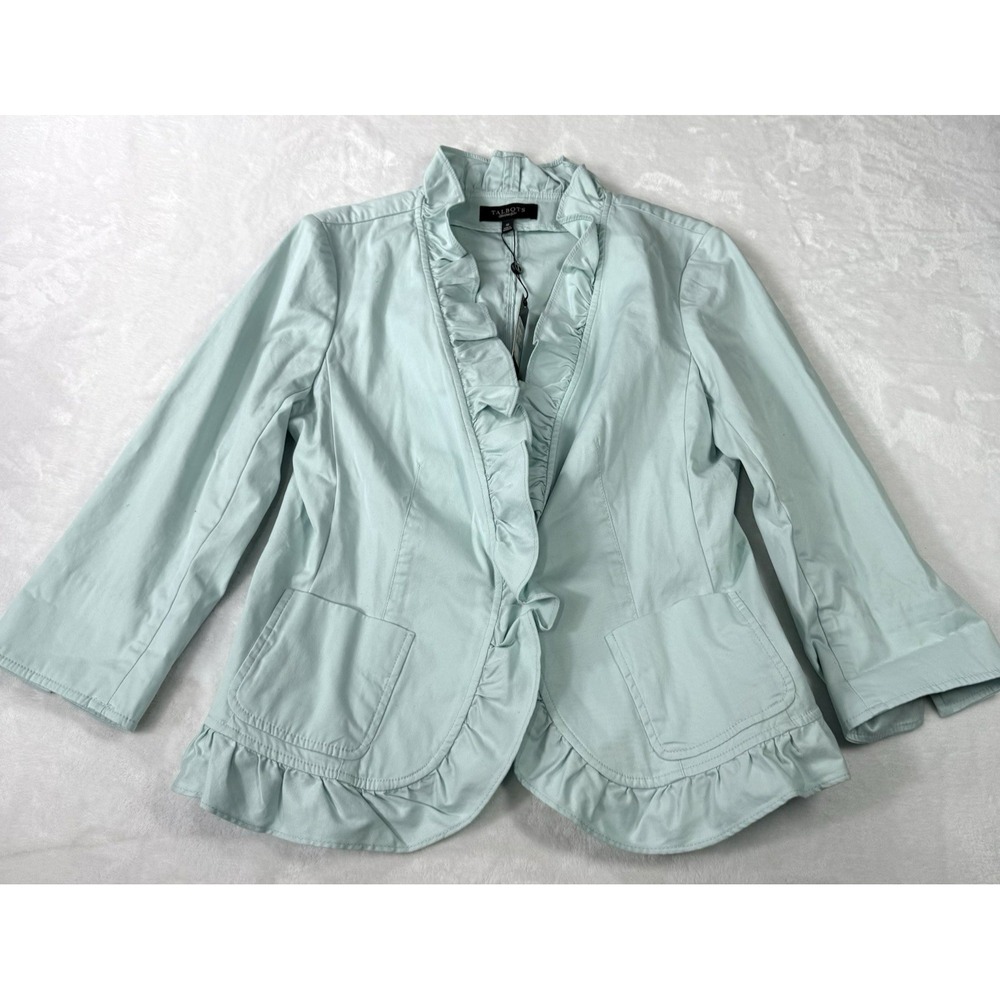Talbots Blazer‎ Womens 10 Mint Green Cottagecore Ruffle Trim Lightweight NWT